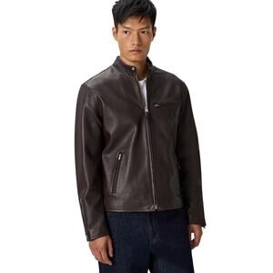 NWOT Quince Men’s XL Leather Stand Collar Jacket Rich Brown Biker 5040